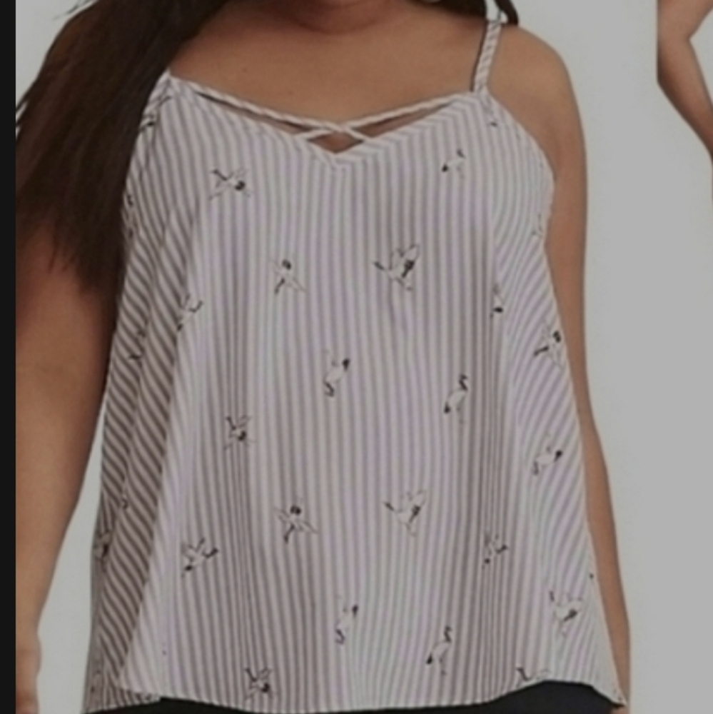 Torrid Crane Print Girly Purple Striped Summer Camisole Size 2X Strappy Detail
